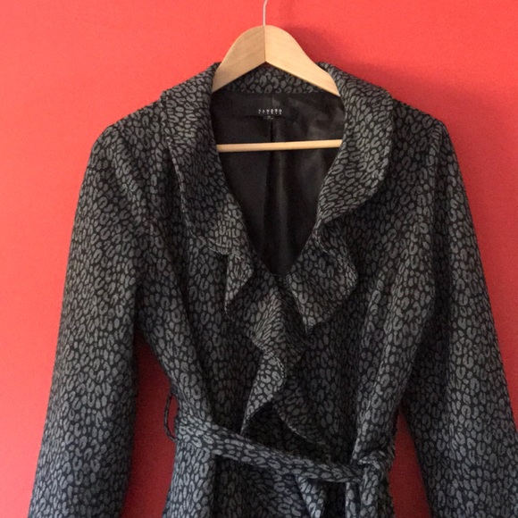 SANDRO Grey Print Ruffled Coat - Picture 2 of 6